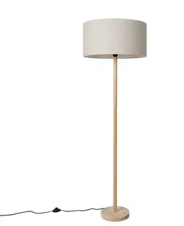 Rustikálna stojaca lampa drevená s hnedým tienidlom - Mels