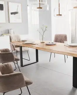 DELIFE Jedálenský stôl Edge 280x100 XL akácia prírodná čierna tenká podstava Live-Edge