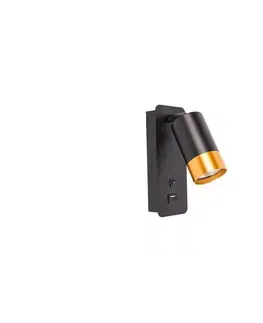  Nástenné bodové svietidlo s USB nabíjačkou 1xGU10/35W/230V čierna/zlatá BEDROOM LIGHT BLACK-GOLD USB
