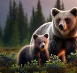(B) 3D pohľadnica Bear Mom & Cub AI (Mama medveď a mláďa)