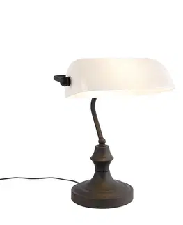 Klasická lampa notára čierna s opálovým sklom - Banker