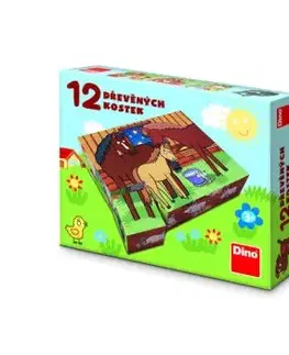 Drevené kocky Domáce zvieratká 12 Dino
