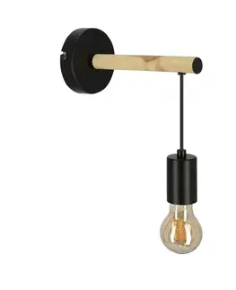 Jednoduchá nástenná lampa čierna + drevo Izzy
