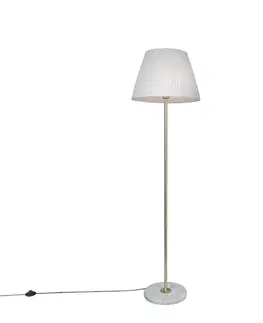 Retro stojaca lampa mosadz s plisovaným tienidlom krémová 45 cm - Kaso