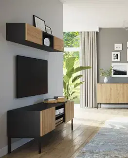 ELJEN nočný stolík, čierny mat-dub artisan
