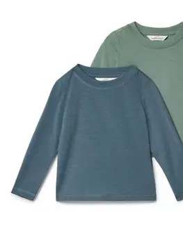 Tričká s dlhým rukávom s vlnou merino, 2 ks, modré a zelené