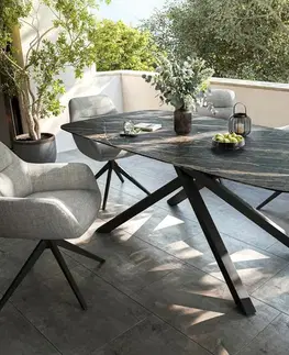 DELIFE Záhradný stôl Edge zaoblený 200x100 cm keramika Laminam® Noir Desir hnedá krížová podstava obdĺžnik čierna