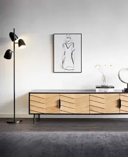 DELIFE TV stolík Muvi 200 cm dub prírodný mango čierny kov čierny 4 dvierka