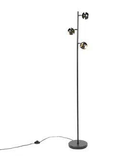 Moderná stojaca lampa 3-svetlá čierna so zlatým vnútrom - Buell Deluxe