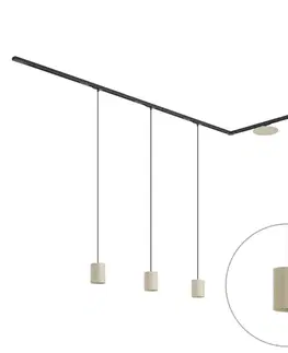 Moderný koľajnicový systém čierny s 3 závesnými svietidlami a 2 béžovými stropnými svietidlami 1-fázový - Iconic Holt Pulley