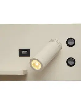 Sada 2 béžových nástenných svietidiel vrátane LED s USB a indukčnou nabíjačkou - Riza