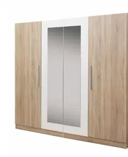 KONDELA Matisa 4D šatníková skriňa so zrkadlom dub sonoma / biela