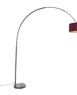 Oblúková lampa čierna zamatový tienidlo červená so zlatom 50 cm - XXL