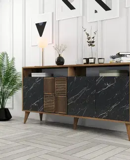 Konzolový stolík Milan 160 - Walnut, Black Marble