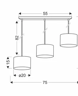 Závesná lampa PANDY čierna 3x40W E27 tienidlo sivá+zlatá