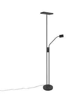 Moderná stojaca lampa čierna vrátane LED a stmievača s lampou na čítanie - Jazzy