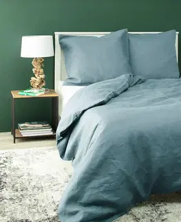 Dekoria Súprava ľanových obliečok Linen 160 x 200 cm grey-blue, 160 x 200 cm/ 2 poszewki 80 x 70 cm