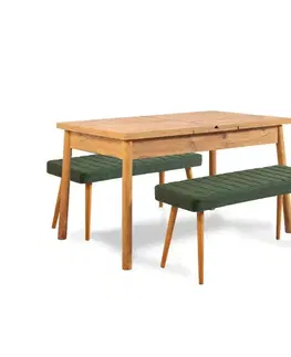 Jedálenský set s rozkladacím stolom a lavicou (3 kusy) Santiago 1070 - Atlantic Pine, Green