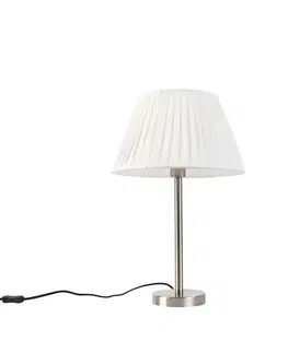 Klasická stolná lampa oceľ s plisovaným tienidlom biela 35 cm - Simplo