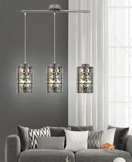 Závesná lampa chrómová, sklenené tienidlo 3D, 3x40W, Nocturno