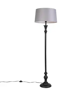 Stojaca lampa čierna s tienidlom z ľanu sivá 45 cm - Classico