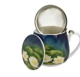 Porcelánový sudový hrnček so sitkom a krytom Claude Monet - Nenufars 430 ml