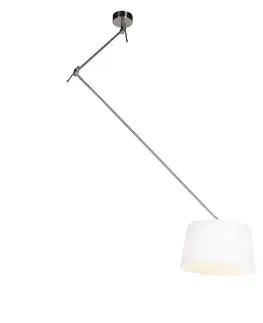 Odpadová lampa z ocele s bielym ľanovým tienidlom 35 cm - Blitz
