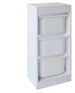KONDELA Duvan regál s úložnými boxmi biela
