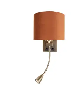 Nástenná lampa bronzová s flexibilným ramenom a oranžovým tienidlom so zlatým interiérom 18cm - Brescia Combi