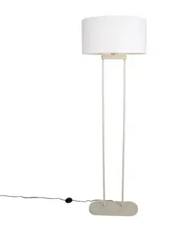 Béžová stojaca lampa s oválnym ľanovým bielym tienidlom 50 cm - Thijmen