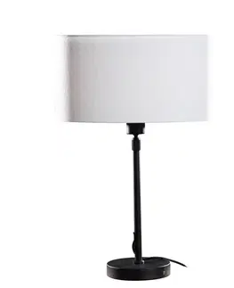 Stolová lampa čierna s oválnym ľanovým tienidlom bielym 35 cm - Parte