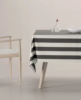 Dekoria Obrus na stôl obdĺžnikový, biało-grafitowe pionowe pasy, Quadro, 143-92