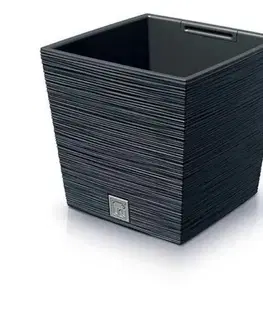 Kinekus Kvetináč plastový, 240x240mm, FURU SQUARE LOW, antracit, výška 235mm, s vložkou
