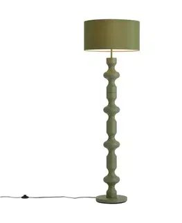 Retro stojaca lampa zelená s látkovým tienidlom 160cm - Captain