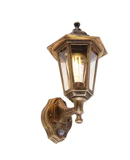 Klasická vonkajšia nástenná lampa starožitné zlato s pohybovým senzorom - New Haven