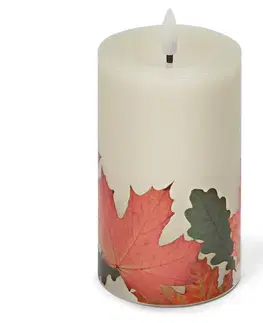 LED sviečka z pravého vosku s potlačou s motívom listov