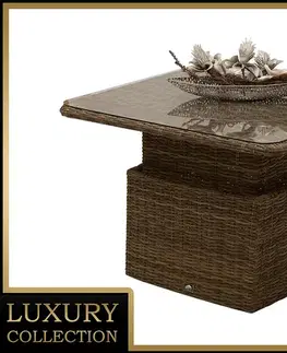 DEOKORK Ratanový stôl výsuvný jedálenský/odkladací 100 x 100 cm BORNEO LUXURY (hnedá)
