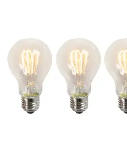Sada 3 žiaroviek E27 LED so skrúteným vláknom A60 priehľadná 3W 210lm 2200K