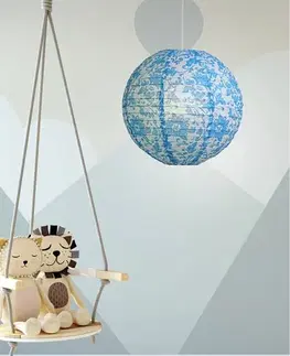 Papierové tienidlo na lampu modré kvety guľa 35cm Cocoon