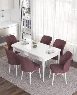 Extendable Dining Table & Chairs Set (7 Pieces) Eva - White, Dusty Rose