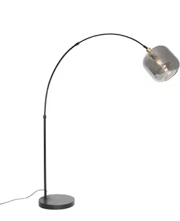 Oblúková lampa čierna so zlatom a dymovým sklom - Zuzanna