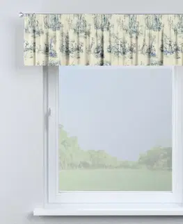 Dekoria Krátky záves na riasiacej páske, modrý vzor na svetlobéžovom podklade, 130 x 40 cm, Avinon, 132-66