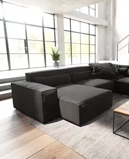 DELIFE Pohovka v tvare "U" Sirpio 300x210 cm mikrovlákno čierna ležadlo variabilné