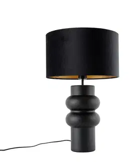 Dizajnová stolná lampa čierna s tienidlom z čierneho zamatu so zlatom 35 cm - Alisia