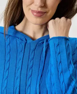 Pletená mikina s kapucňou, modrá