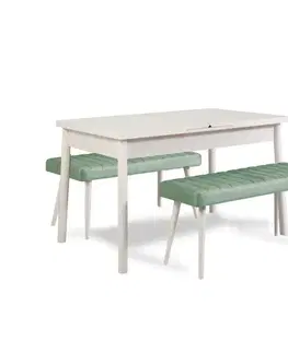 Jedálenský set s rozkladacím stolom a lavicou (3 kusy) Santiago 0400 - White, Green