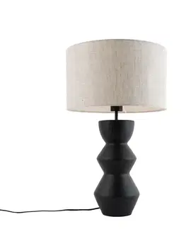 Dizajnová stolná lampa čierna s tienidlom z látky svetlosivý 35 cm - Alisia