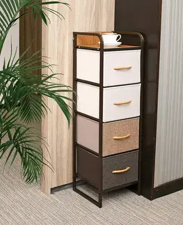 KONDELA Hazel Typ 1 komoda s látkovými boxami čierna / béžová / hnedá