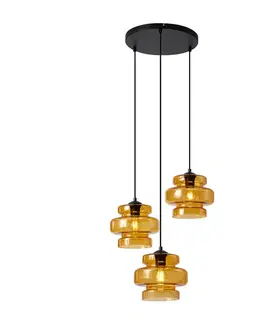 Retro závesná lampa čierna s oranžovým sklom 3-svetlá - Denise