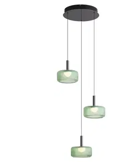 Dizajnová závesná lampa kovovo sivá so zeleným sklom, vrátane 3-stupňovo stmievateľnej LED, 3-svetelná Easylift - Fiera
